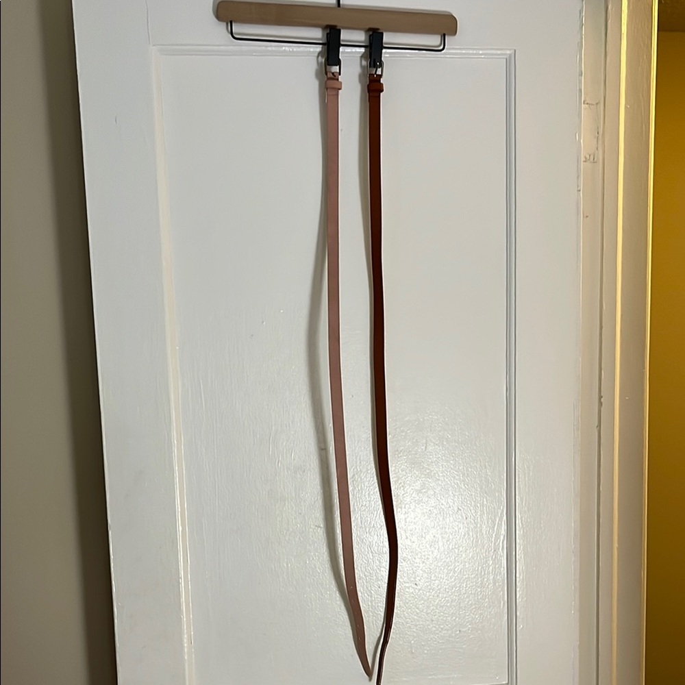 Set of Two Slim Belts in Pink and Brown
